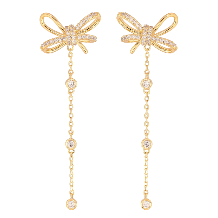 Сережки Xuping колір 14K з кристалами Swarovski пусети "Бантики з кристальними підвісками" фото №10