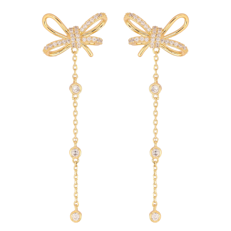 Сережки Xuping колір 14K з кристалами Swarovski пусети "Бантики з кристальними підвісками" фото №1 Сережки Xuping колір 14K з кристалами Swarovski пусети "Бантики з кристальними підвісками" фото №1