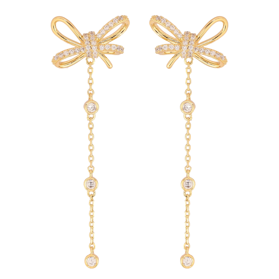 Сережки Xuping колір 14K з кристалами Swarovski пусети "Бантики з кристальними підвісками" фото №1 Сережки Xuping колір 14K з кристалами Swarovski пусети "Бантики з кристальними підвісками" фото №1