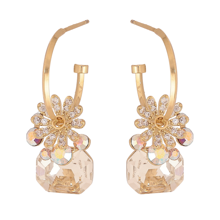 Сережки Xuping колір 14K з кристалами Swarovski пусети "Квіткові мотиви з кристалами АВ та Clear" фото №12