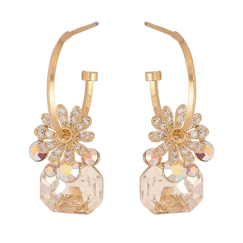 Серьги Xuping цвет 14K с кристаллами Swarovski пусеты "Цветочные мотивы с кристаллами АВ и Clear" фото №1