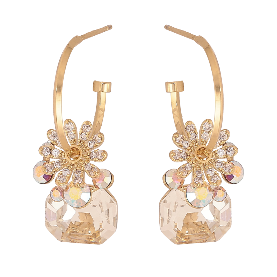 Сережки Xuping колір 14K з кристалами Swarovski пусети "Квіткові мотиви з кристалами АВ та Clear" фото №1