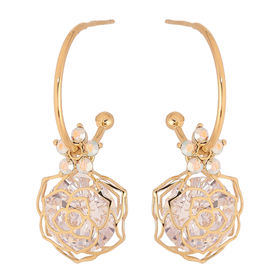 Сережки Xuping колір 14K з кристалами Swarovski пусети "Квіточки з кристалами АВ на дужках" фото №1 Сережки Xuping колір 14K з кристалами Swarovski пусети "Квіточки з кристалами АВ на дужках" фото №1