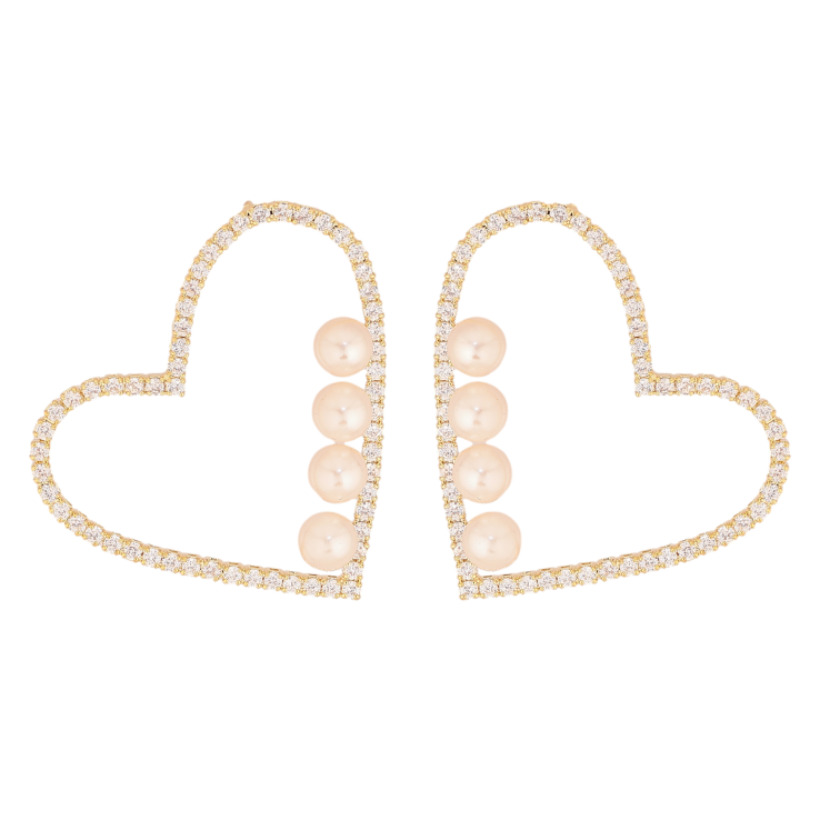 Сережки Xuping колір 14K з кристалами Swarovski пусети "Сердечки з дрібними кристалами Clear і перлинами" фото №4