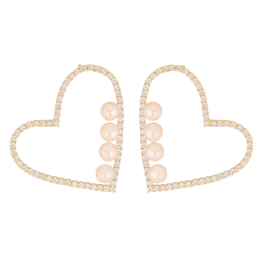 Сережки Xuping колір 14K з кристалами Swarovski пусети "Сердечки з дрібними кристалами Clear і перлинами" фото №1 Сережки Xuping колір 14K з кристалами Swarovski пусети "Сердечки з дрібними кристалами Clear і перлинами" фото №1