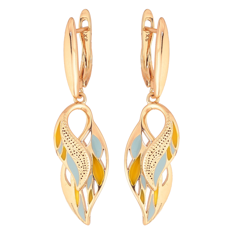 Сережки Xuping колір Позолота 18K англійський замок "Декоративні підвіски з візерунком емаллю" фото №1 Сережки Xuping колір Позолота 18K англійський замок "Декоративні підвіски з візерунком емаллю" фото №1