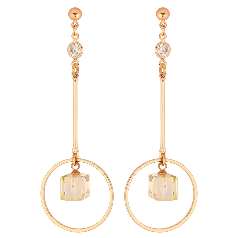 Серьги Xuping цвет 18K с кристаллами Swarovski пусеты "Декоративные подвески с кубиками Vitrail Light" фото №1