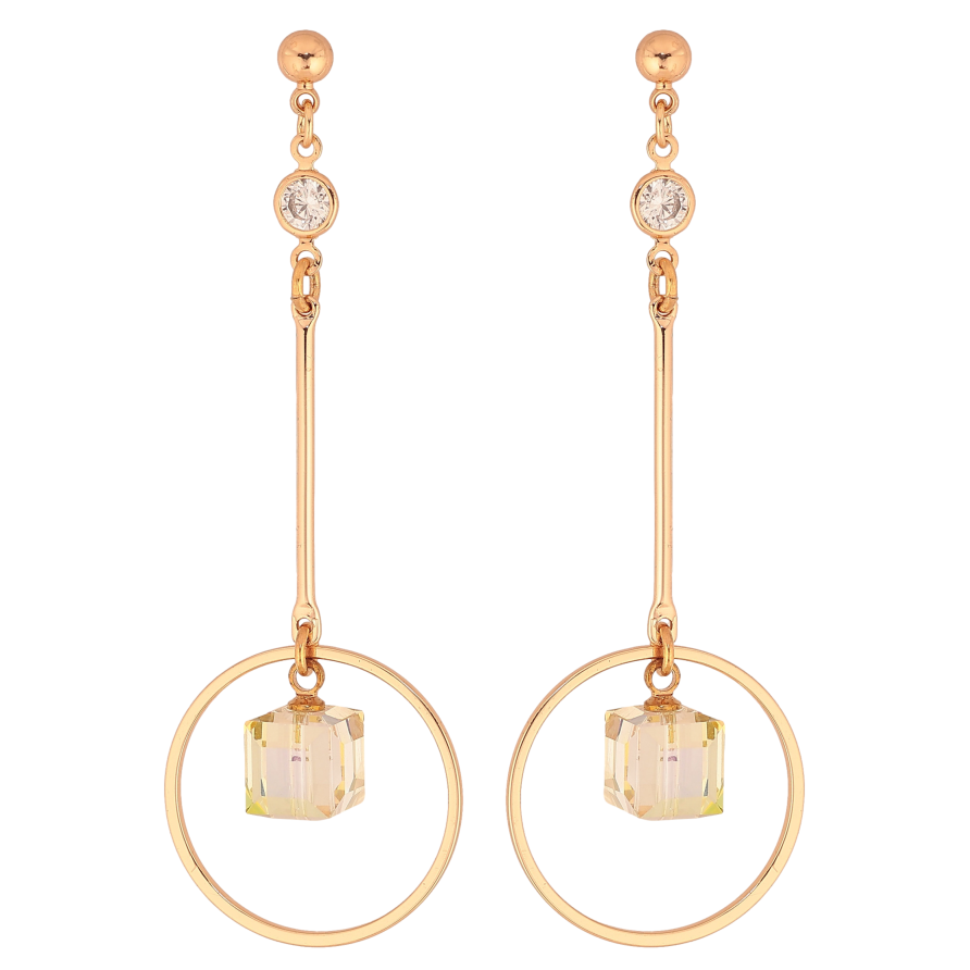 Сережки Xuping колір 18K з кристалами Swarovski пусети "Декоративні підвіски з кубиками Vitrail Light" фото №1