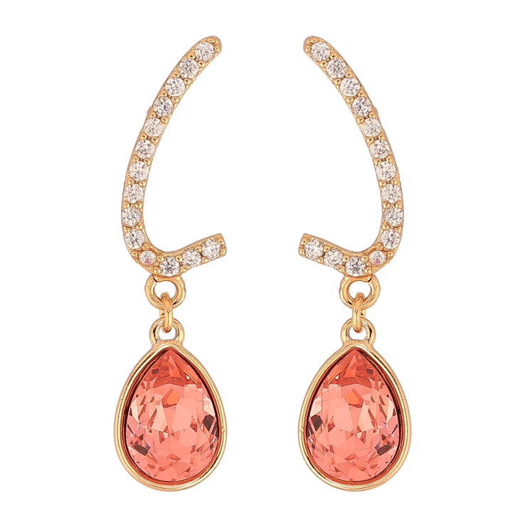 Сережки Xuping колір 18K з кристалами Swarovski пусети "Дуги з кристальними крапельками Padparadscha" фото №8