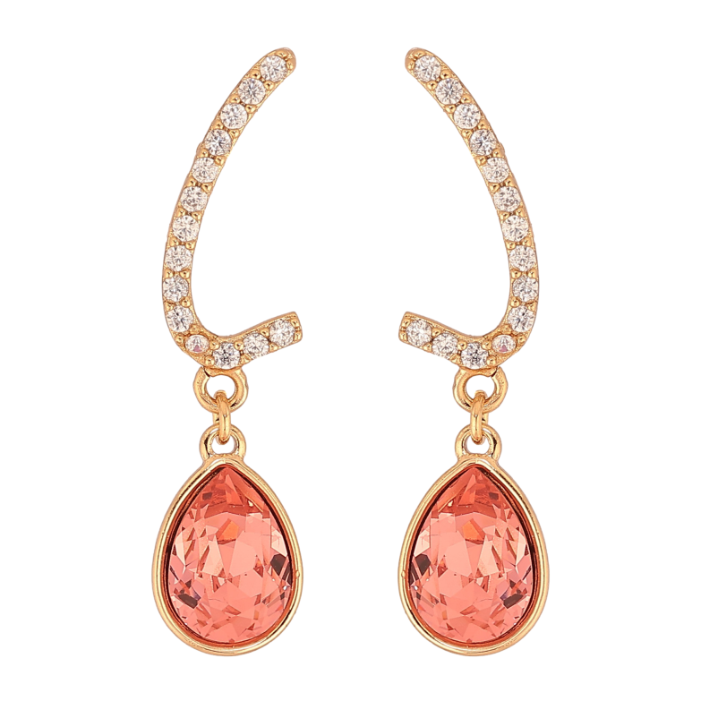 Серьги Xuping цвет 18K с кристаллами Swarovski пусеты "Дуги с кристальными капельками Padparadscha" фото №1