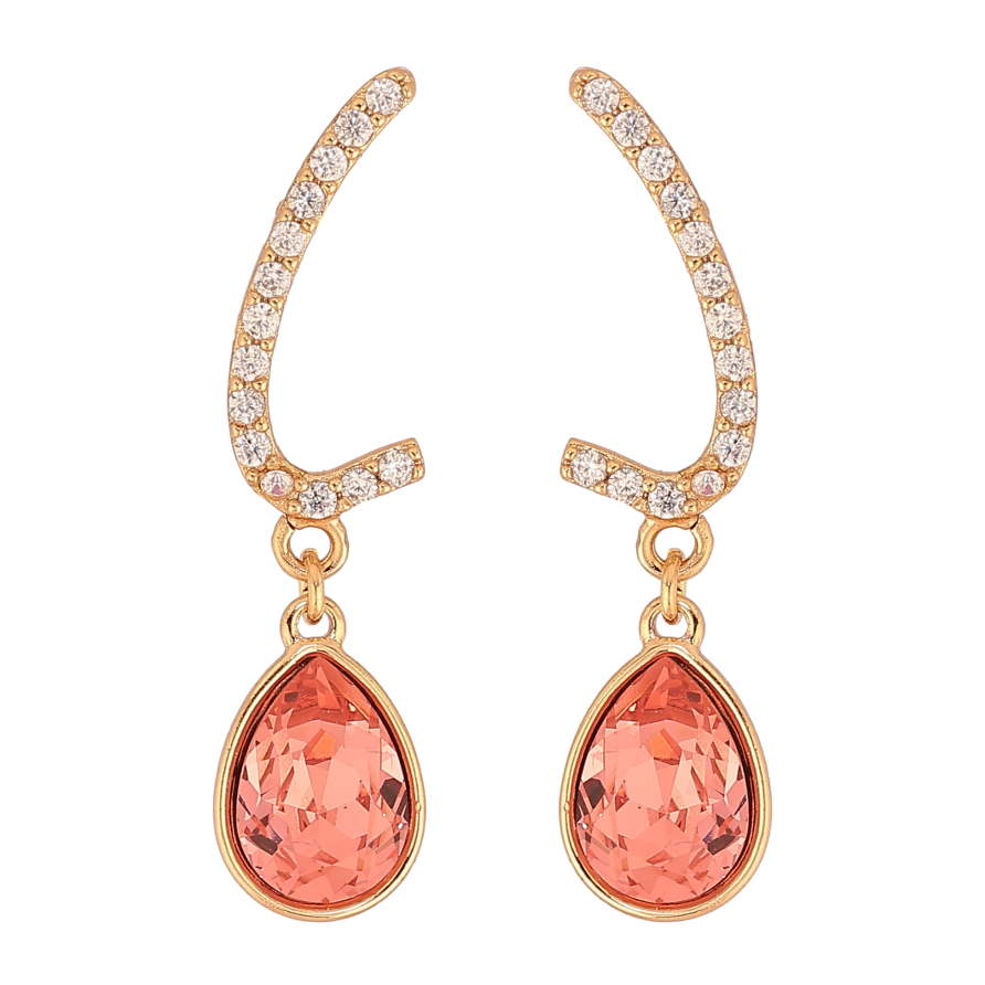 Сережки Xuping колір 18K з кристалами Swarovski пусети "Дуги з кристальними крапельками Padparadscha" фото №1