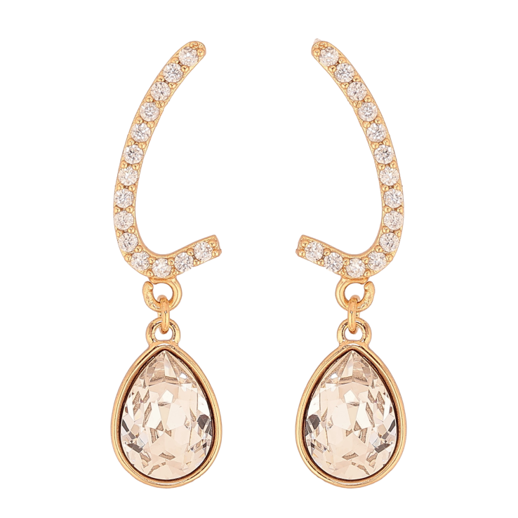 Сережки Xuping колір 18K з кристалами Swarovski пусети "Дуги з кристальними крапельками Clear" фото №7