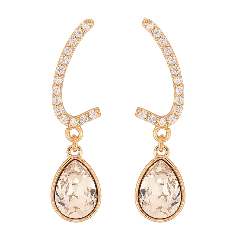 Сережки Xuping колір 18K з кристалами Swarovski пусети "Дуги з кристальними крапельками Clear" фото №1