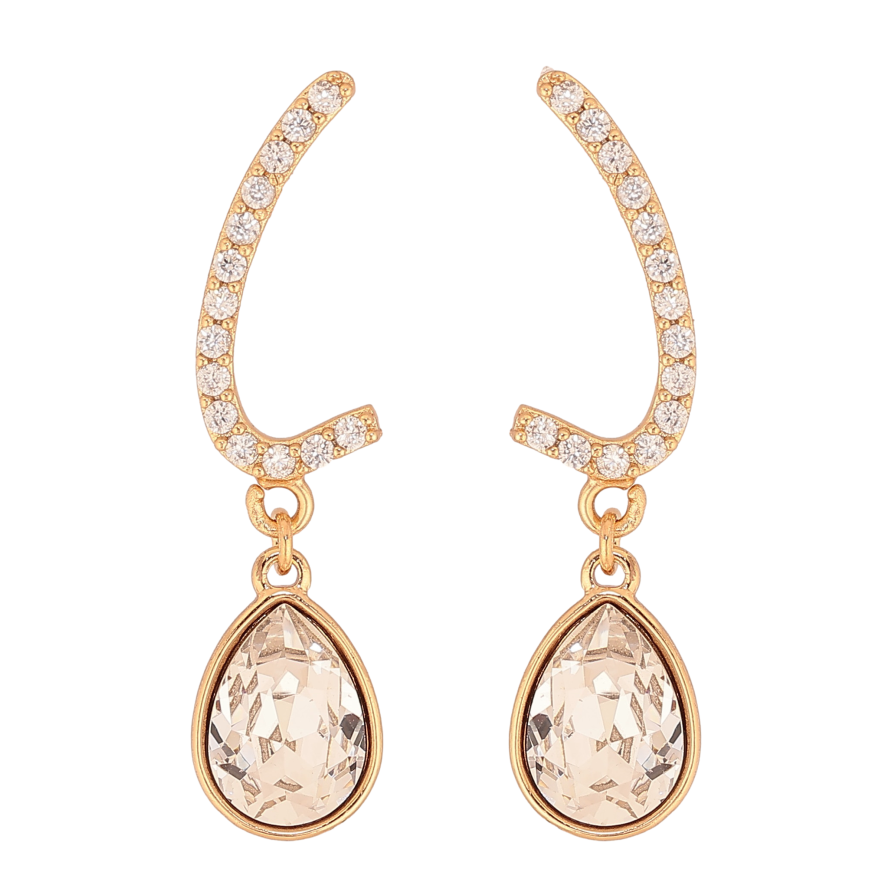 Сережки Xuping колір 18K з кристалами Swarovski пусети "Дуги з кристальними крапельками Clear" фото №1