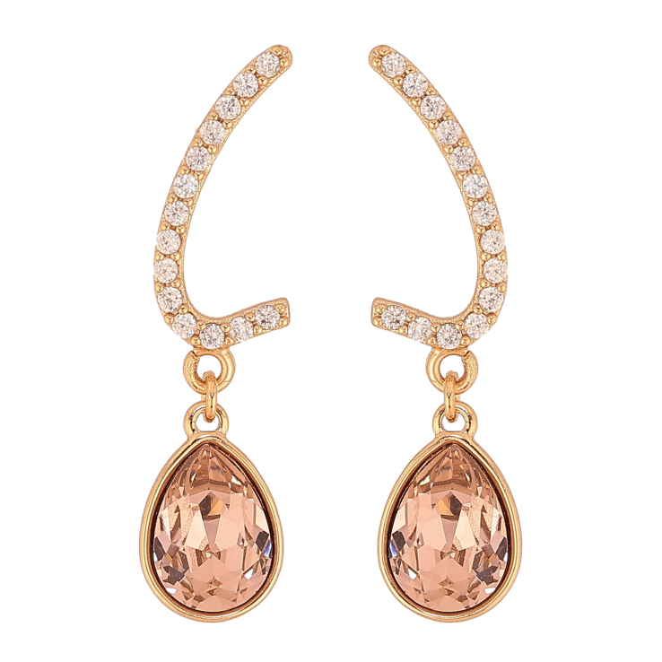 Сережки Xuping колір 18K з кристалами Swarovski пусети "Дуги з кристальними крапельками Antique Pink" фото №25