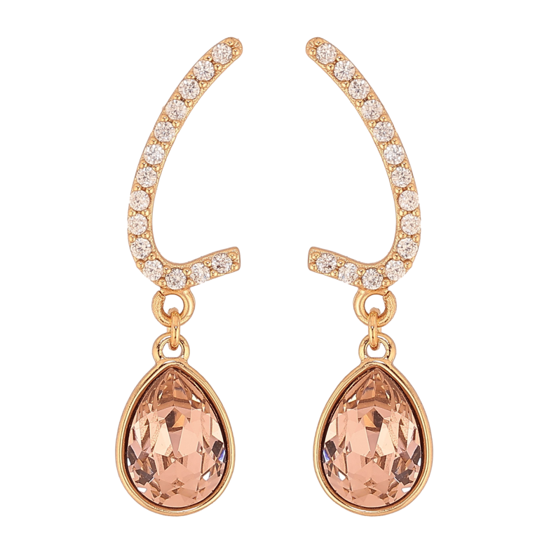Серьги Xuping цвет 18K с кристаллами Swarovski пусеты "Дуги с кристальными капельками Antique Pink" фото №7