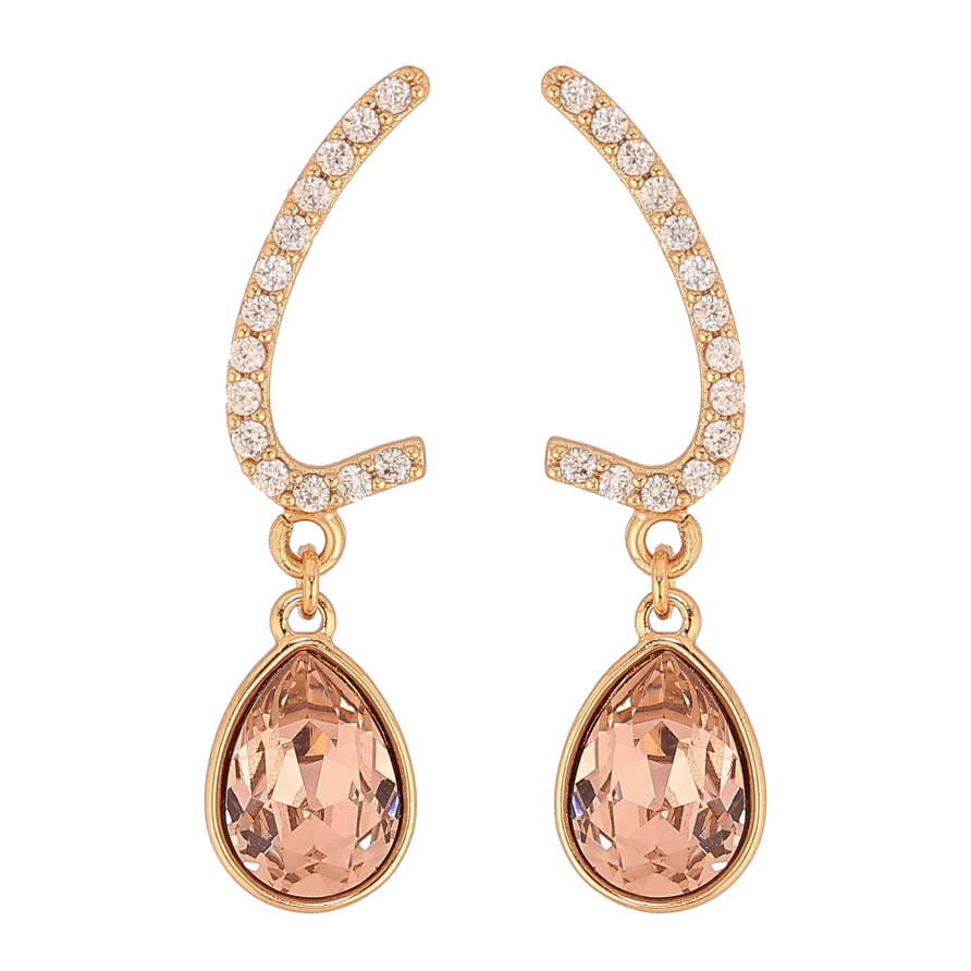 Сережки Xuping колір 18K з кристалами Swarovski пусети "Дуги з кристальними крапельками Antique Pink" фото №1