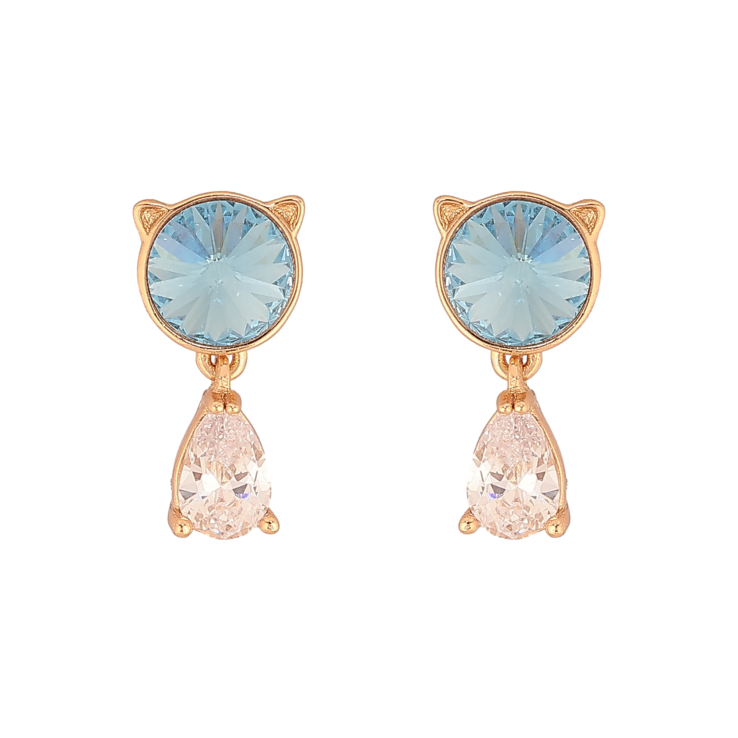 Сережки Xuping колір 18K з кристалами Swarovski пусети "Котики з кристалом Aqumarine" фото №12