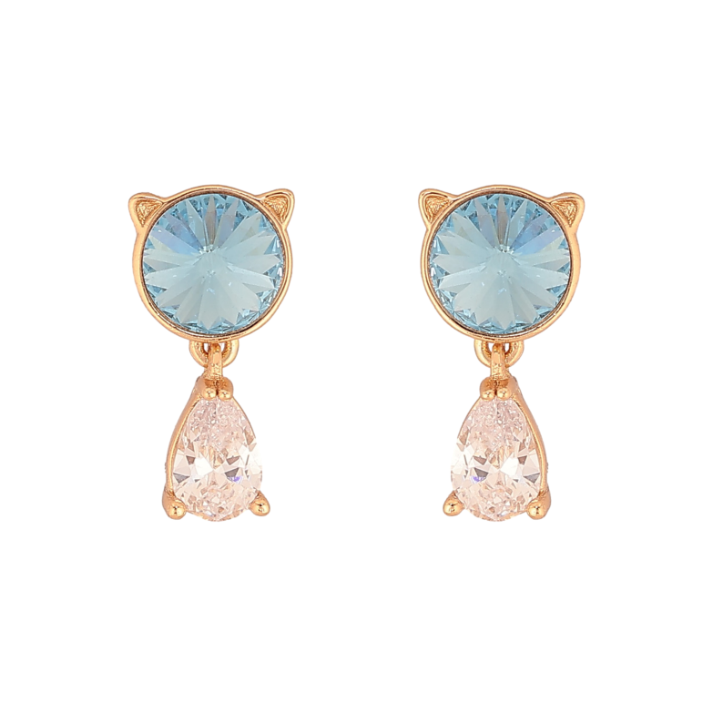 Серьги Xuping цвет 18K с кристаллами Swarovski пусеты "Котики с кристаллом Aqumarine" фото №1