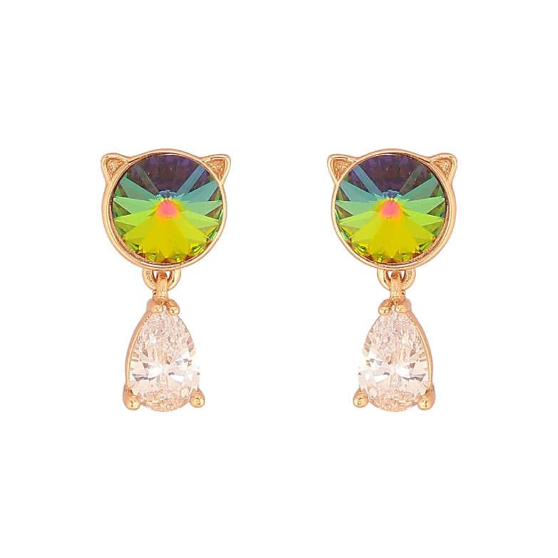 Сережки Xuping колір 18K з кристалами Swarovski пусети "Котики з кристалом Vitrail Medium" фото №1