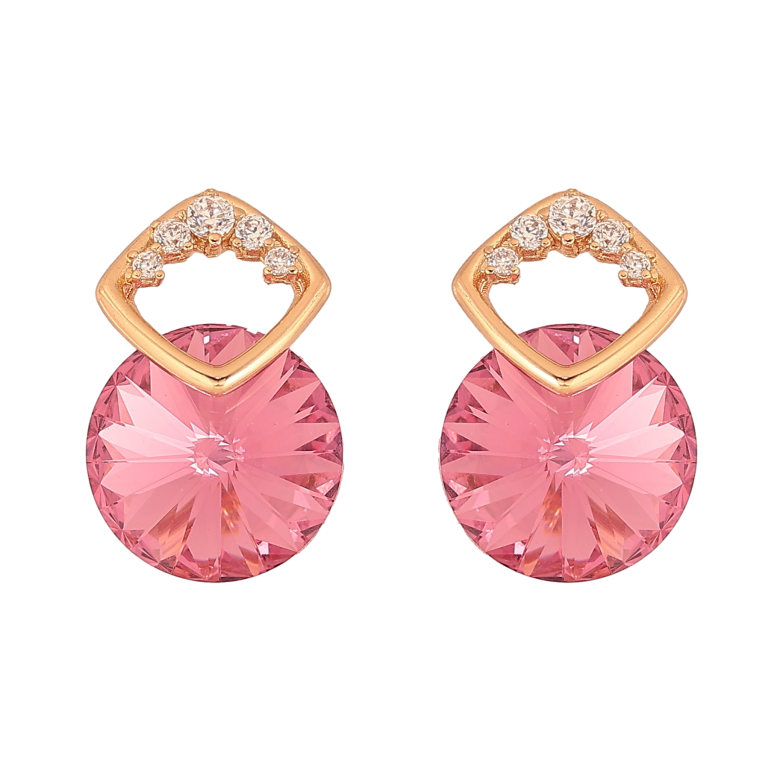 Серьги Xuping цвет 18K с кристаллами Swarovski пусеты "Кристалл Rose в скрепке ромб с кристаллами" фото №2