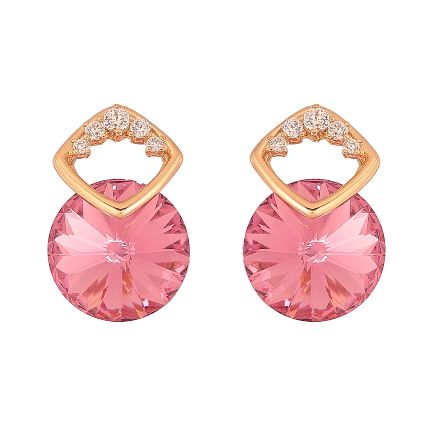 Сережки Xuping колір 18K з кристалами Swarovski пусети "Кристал Rose в скріпці ромб" фото №1
