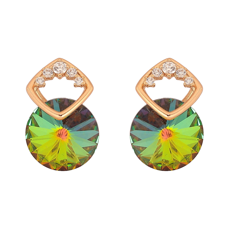 Сережки Xuping колір 18K з кристалами Swarovski пусети "Кристал Vitrail Medium в скріпці ромб" фото №1