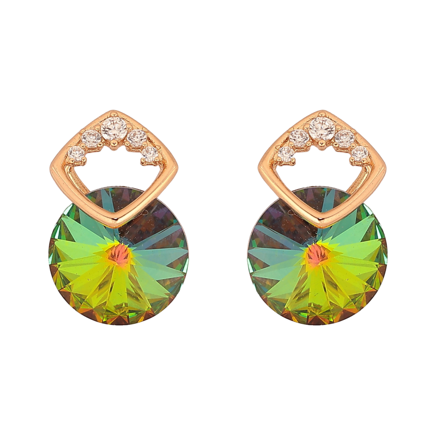 Сережки Xuping колір 18K з кристалами Swarovski пусети "Кристал Vitrail Medium в скріпці ромб" фото №1