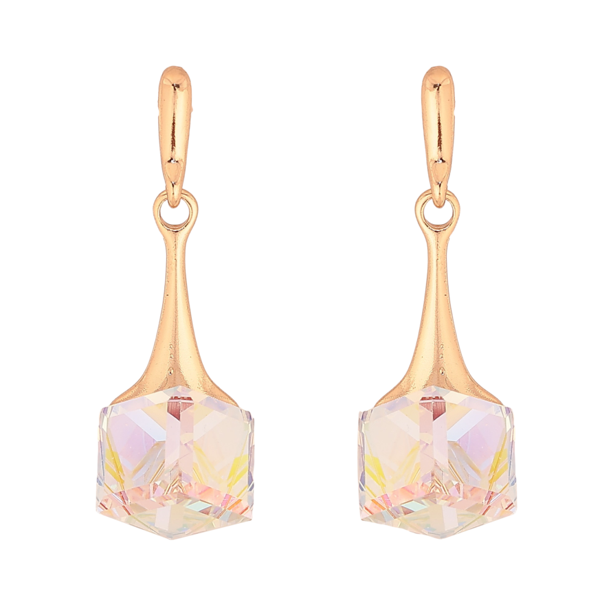 Сережки Xuping колір 18K з кристалами Swarovski пусети "Кристальні кубики Shimmer на підвісках" фото №1