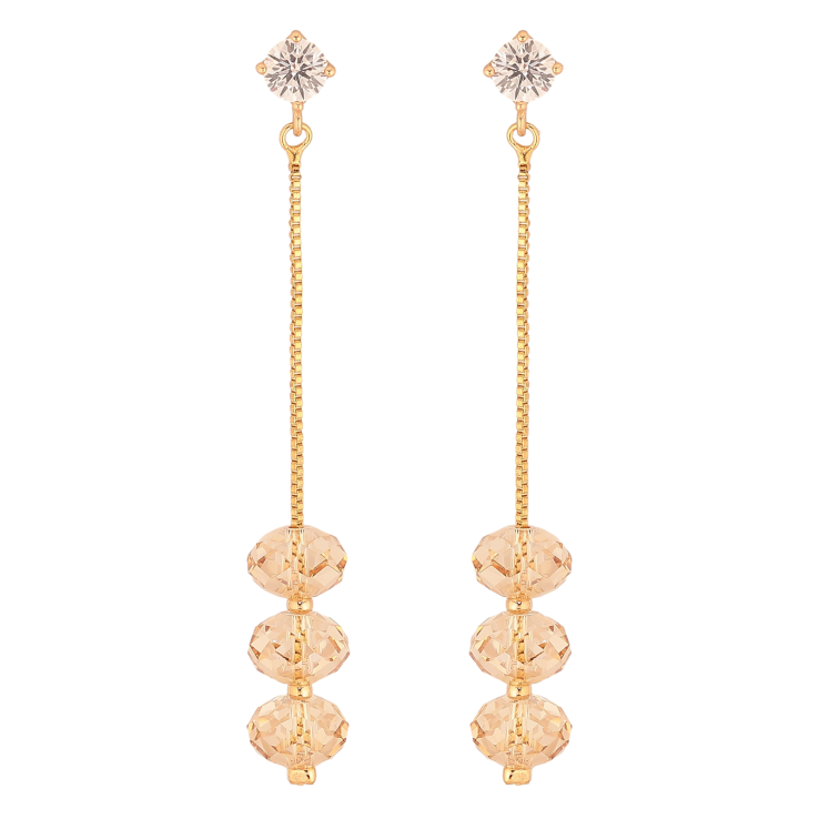 Сережки Xuping колір 18K з кристалами Swarovski пусети "Кристальні намистини Golden Shadow на ланцюжках" фото №12