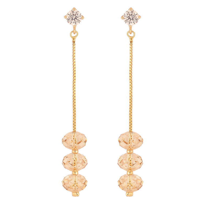 Сережки Xuping колір 18K з кристалами Swarovski пусети "Кристальні намистини Golden Shadow на ланцюжках" фото №1