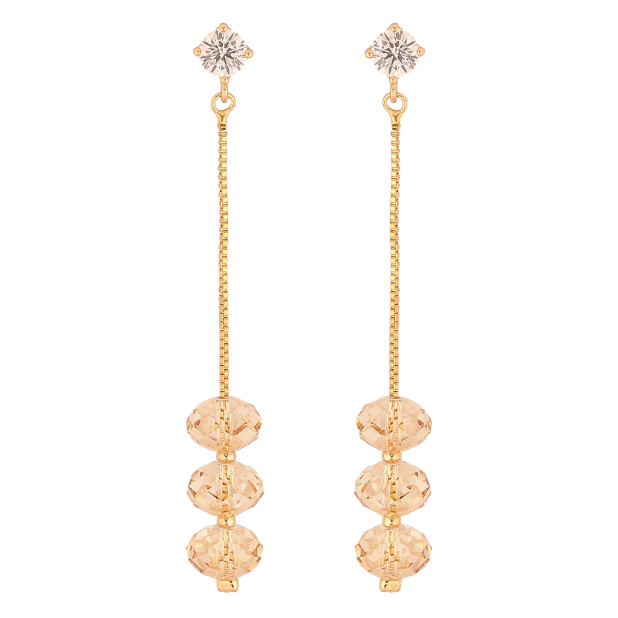 Сережки Xuping колір 18K з кристалами Swarovski пусети "Кристальні намистини Golden Shadow на ланцюжках" фото №1