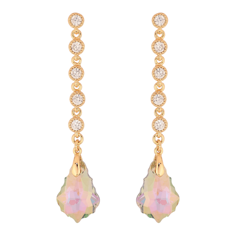 Серьги Xuping цвет 18K с кристаллами Swarovski пусеты "Кристаллы Vitrail Light на дорожке" фото №7