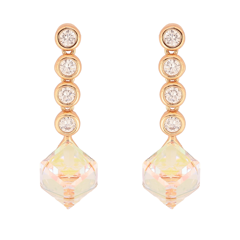 Серьги Xuping цвет 18K с кристаллами Swarovski пусеты "Куб Shimmer на круглых кристаллах" фото №1