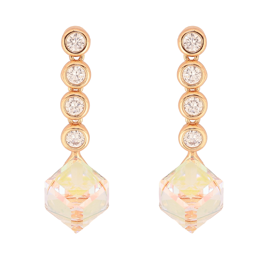 Сережки Xuping колір 18K з кристалами Swarovski пусети "Куб Shimmer на круглих кристалах" фото №1