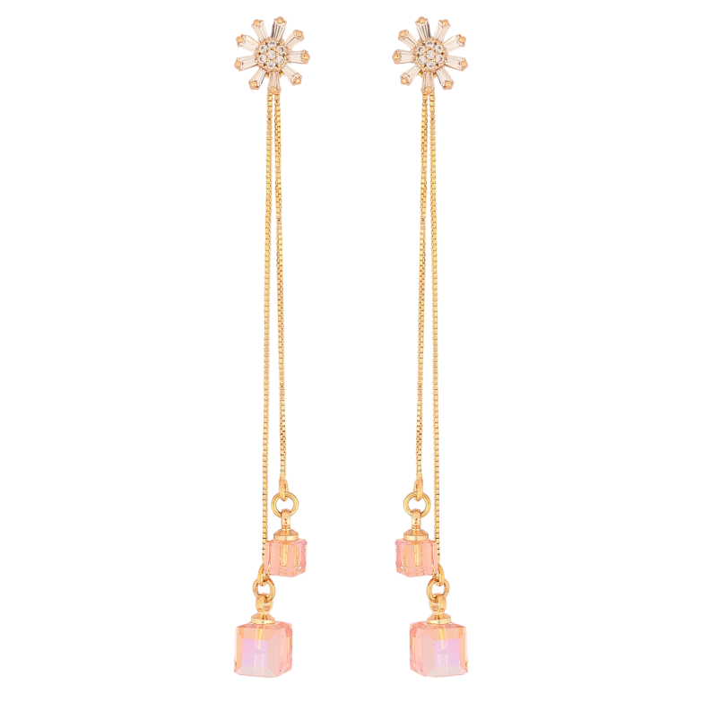 Сережки Xuping колір 18K з кристалами Swarovski пусети "Квіточки з кристалами Light Rose на ланцюжку" фото №1