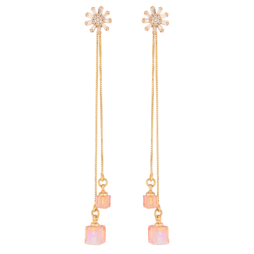 Сережки Xuping колір 18K з кристалами Swarovski пусети "Квіточки з кристалами Light Rose на ланцюжку" фото №1