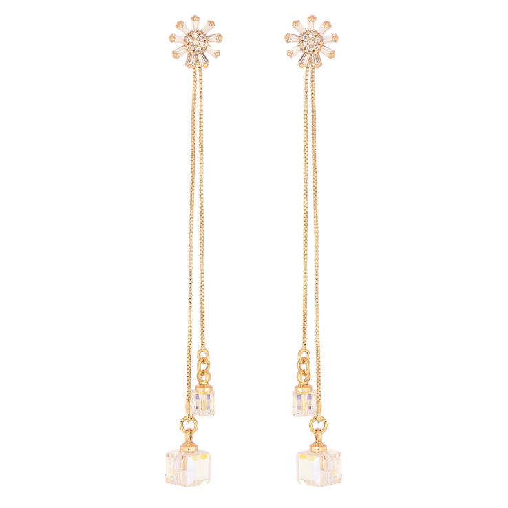 Сережки Xuping колір 18K з кристалами Swarovski пусети "Квіточки з кристалами Shimmer на ланцюжку" фото №21