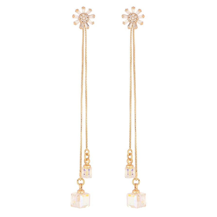 Сережки Xuping колір 18K з кристалами Swarovski пусети "Квіточки з кристалами Shimmer на ланцюжку" фото №1