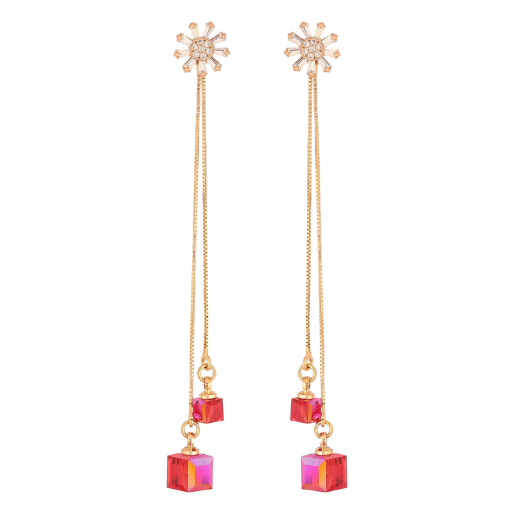 Сережки Xuping колір 18K з кристалами Swarovski пусети "Квіточки з кристалами Scarlet на ланцюжку" фото №22