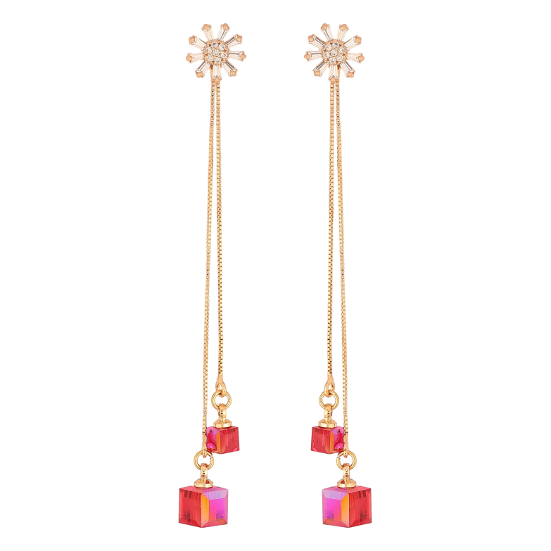 Сережки Xuping колір 18K з кристалами Swarovski пусети "Квіточки з кристалами Scarlet на ланцюжку" фото №4 Сережки Xuping колір 18K з кристалами Swarovski пусети "Квіточки з кристалами Scarlet на ланцюжку" фото №4