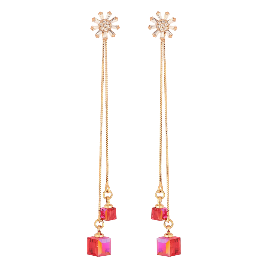 Сережки Xuping колір 18K з кристалами Swarovski пусети "Квіточки з кристалами Scarlet на ланцюжку" фото №1