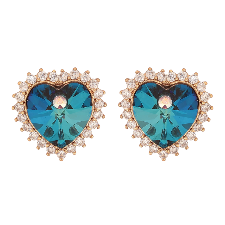 Сережки Xuping колір 18K з кристалами Swarovski пусети "Сердечка Metallic Blue в обрамленні кристалів" фото №17