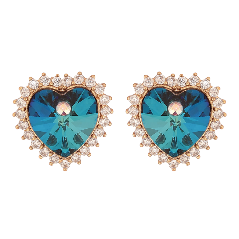 Серьги Xuping цвет 18K с кристаллами Swarovski пусеты "Сердечки Metallic Blue в обрамлении кристаллов" фото №14