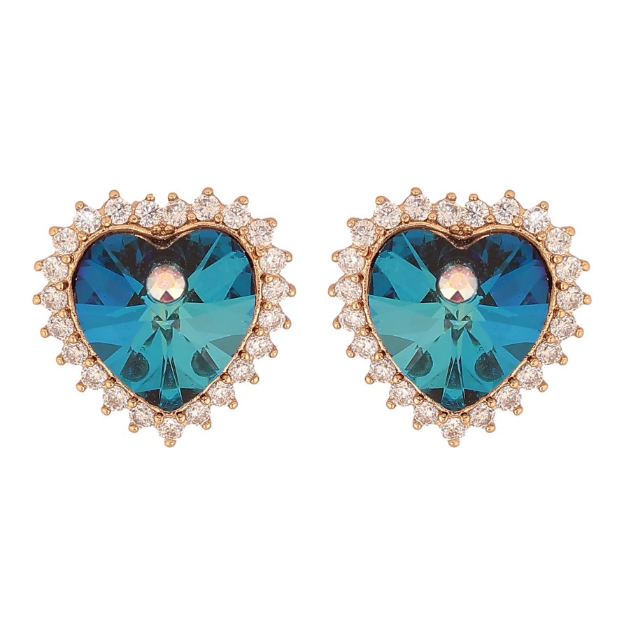 Сережки Xuping колір 18K з кристалами Swarovski пусети "Сердечка Metallic Blue в обрамленні кристалів" фото №1