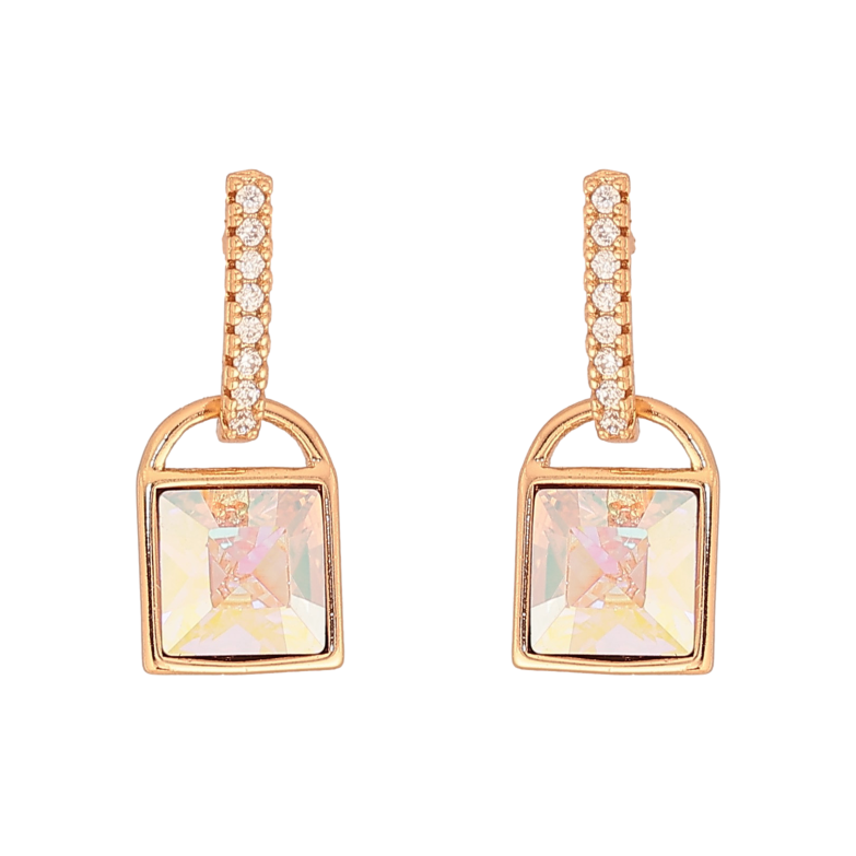 Серьги Xuping цвет 18K с кристаллами Swarovski пусеты "Замочки с кристаллом АВ" фото №1 Серьги Xuping цвет 18K с кристаллами Swarovski пусеты "Замочки с кристаллом АВ" фото №1