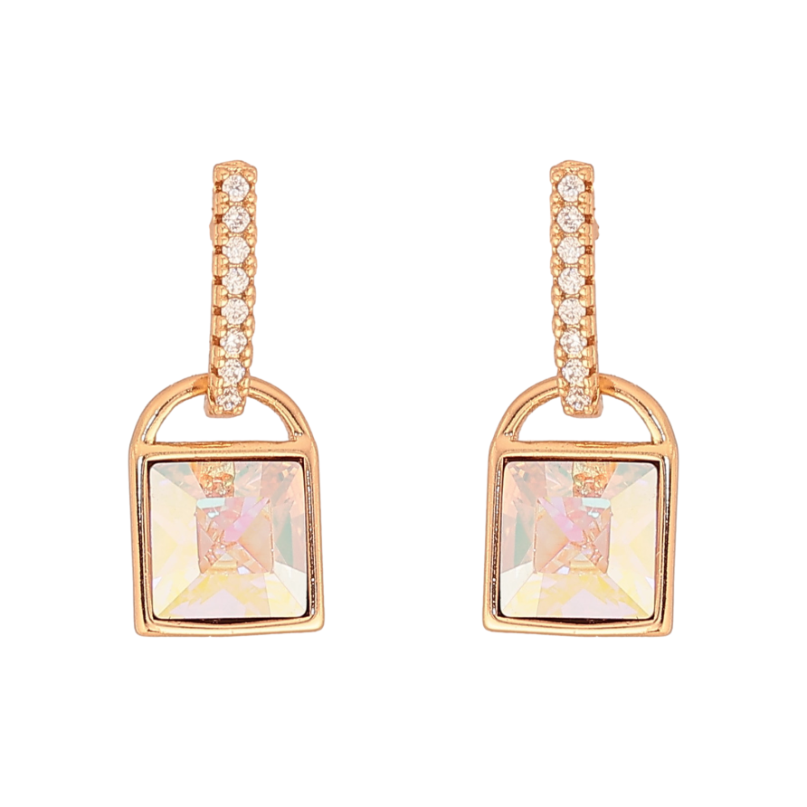 Сережки Xuping колір 18K з кристалами Swarovski пусети "Замочки з кристалом АВ" фото №1 Сережки Xuping колір 18K з кристалами Swarovski пусети "Замочки з кристалом АВ" фото №1