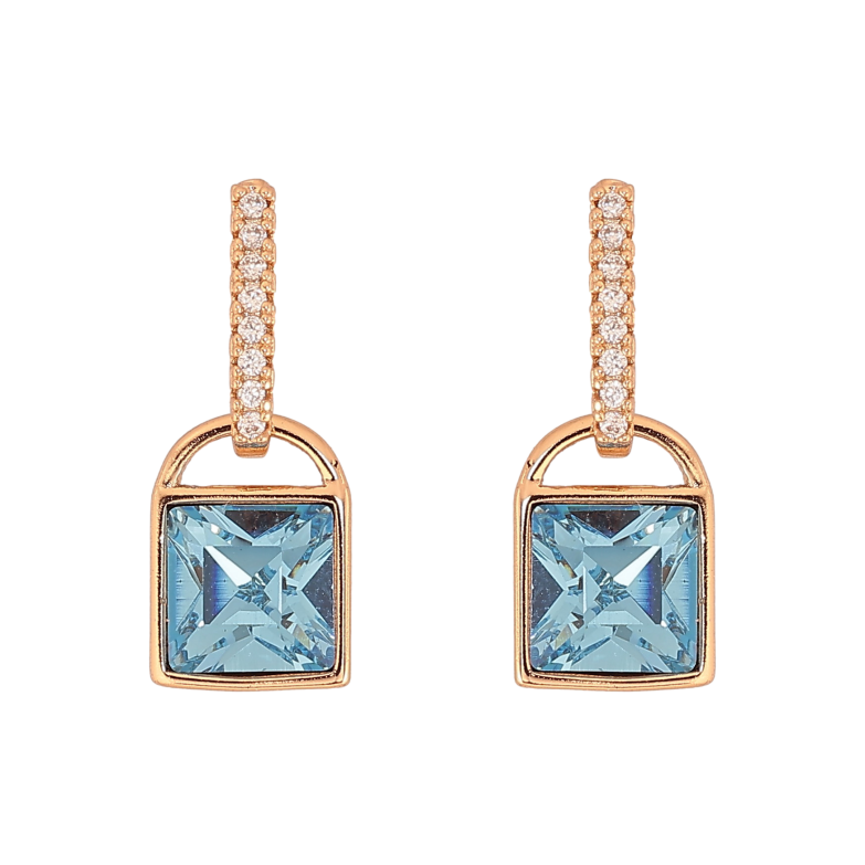 Сережки Xuping колір 18K з кристалами Swarovski пусети "Замочки з кристалом Aquamarine" фото №4