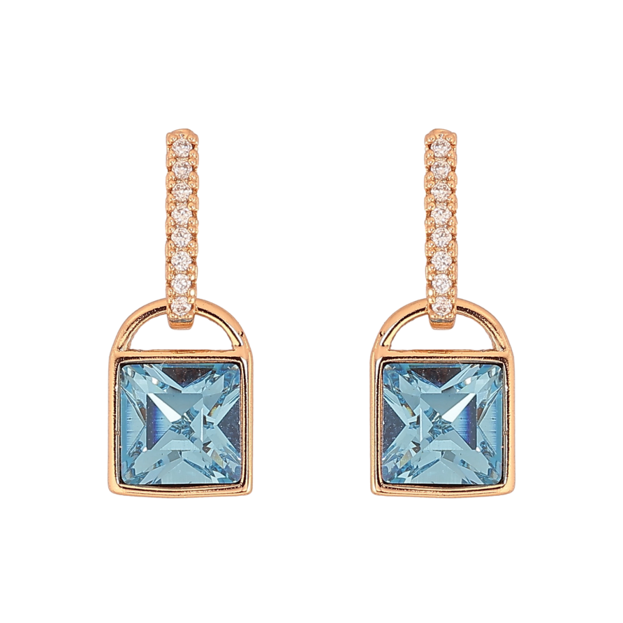 Сережки Xuping колір 18K з кристалами Swarovski пусети "Замочки з кристалом Aquamarine" фото №1