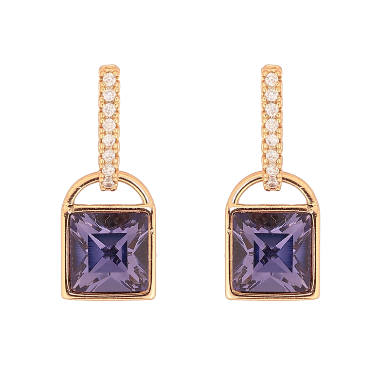 Серьги Xuping цвет 18K с кристаллами Swarovski пусеты "Замочки с кристаллом Purple Velvet" фото №21